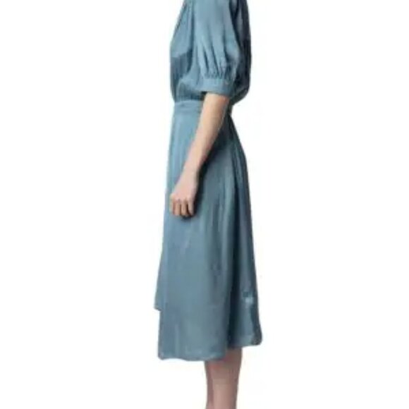 NEW ZADIG & VOLTAIRE Ralia Satin Wrap Midi-Dress in Blue Size M - Picture 4 of 7